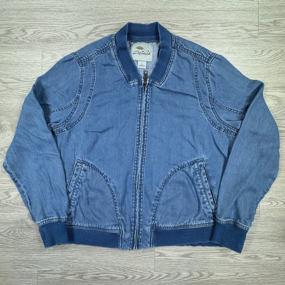 Bob Timberlake Women Denim Bomber Jacket Blue Small Lyocell Full Zip Lightweight